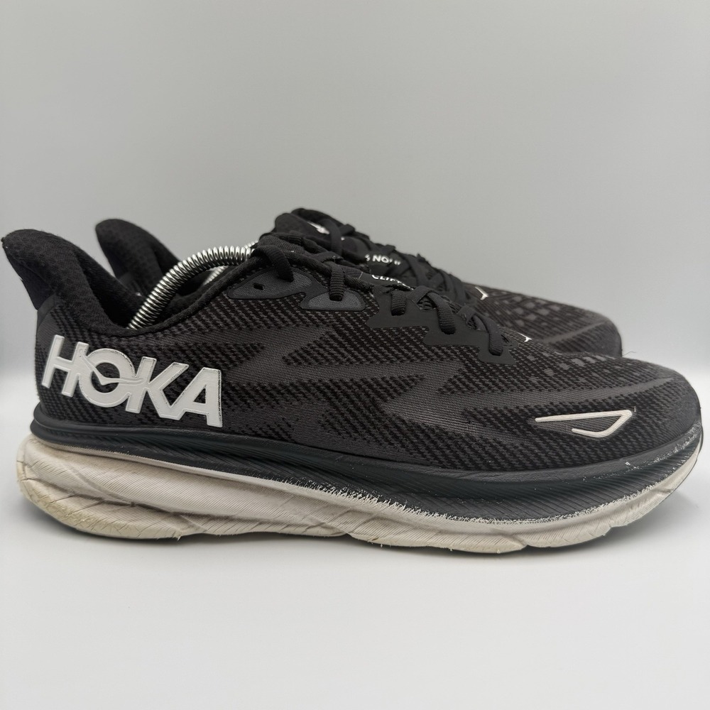 Hoka One One Clifton 9 Mens Size 11.5 Black White Athletic Running Shoes Sneaker